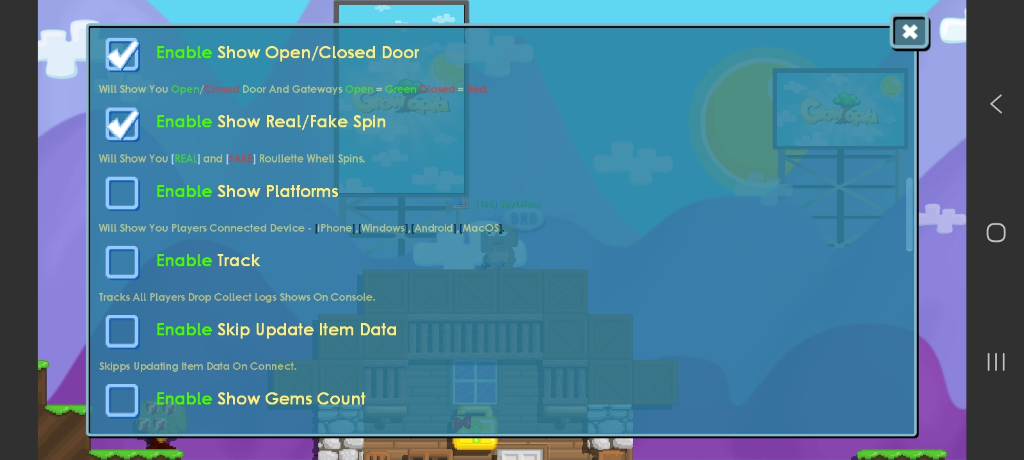 Door & Spin Settings